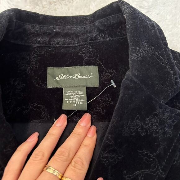 Vtg Eddie Bauer Velvet Blazer Jacket Womens Black 8p Button Pockets Stretch - Picture 3 of 7